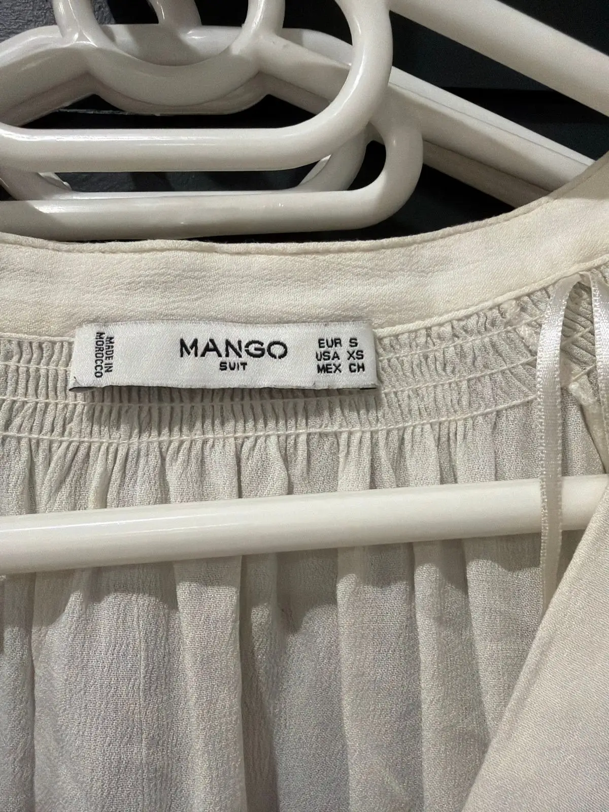 Mango White Long-Sleeve Button-Down Blouse