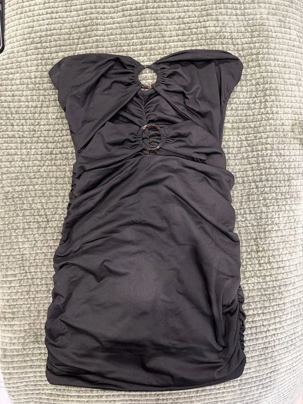 Shein Black Ruched Mini Dress with Ring Detail