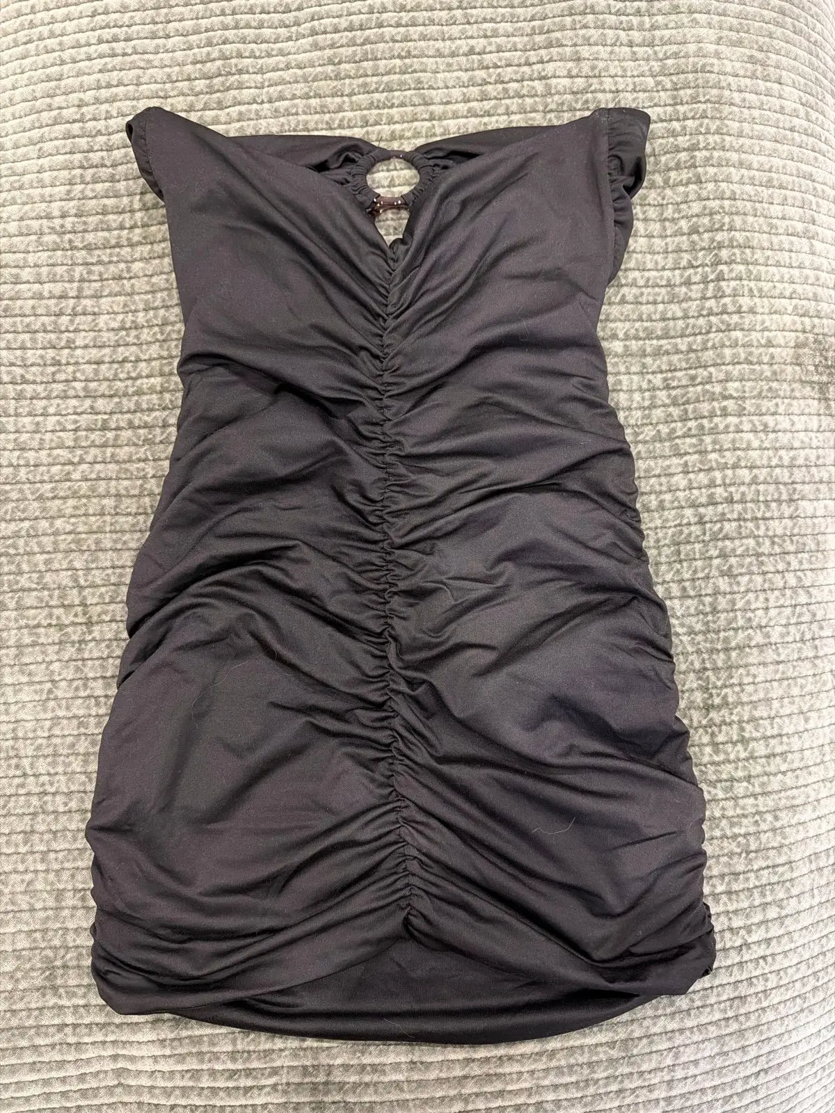 Shein Black Ruched Mini Dress with Ring Detail