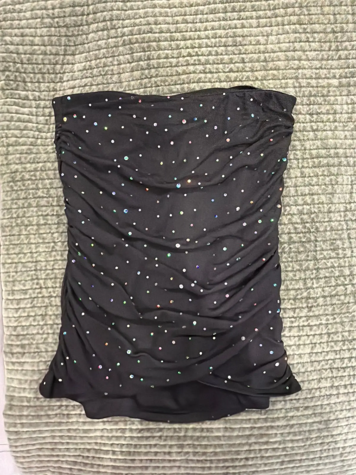 Shein Black Rhinestone Ruched Mesh Skirt