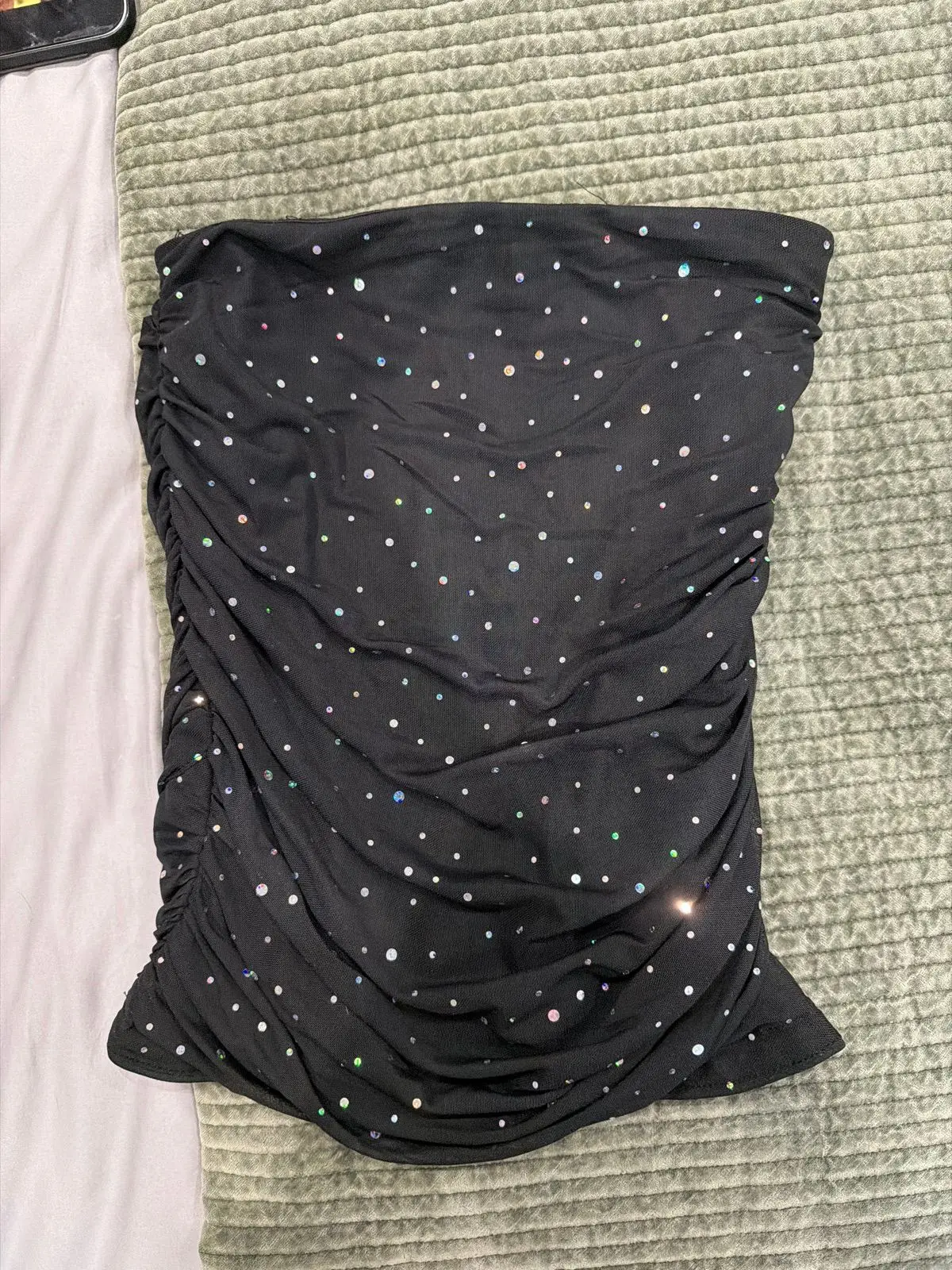 Shein Black Rhinestone Ruched Mesh Skirt