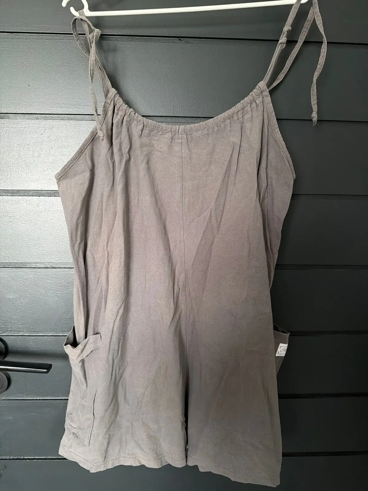 Grey Tie-Strap Romper with Side Pockets