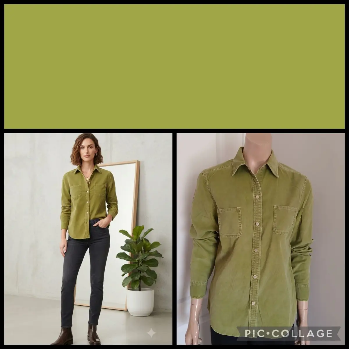Olive Green Corduroy Long-Sleeve Shirt