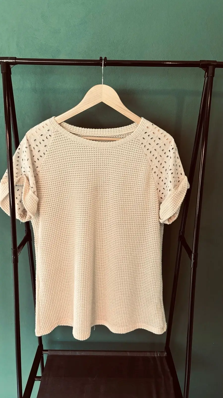 Shein Cream Textured Top with Eyelet Sleeves