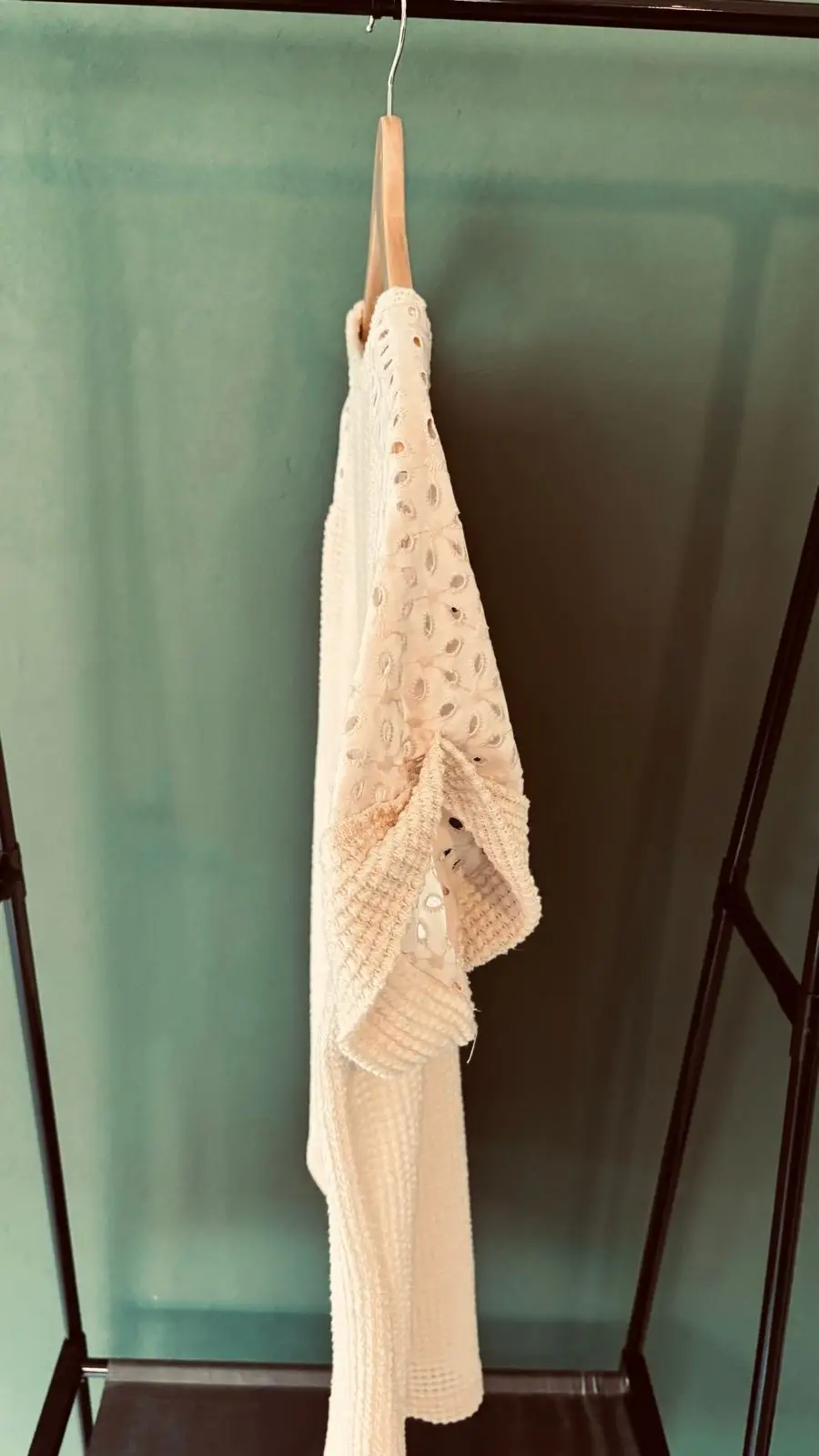 Shein Cream Textured Top with Eyelet Sleeves