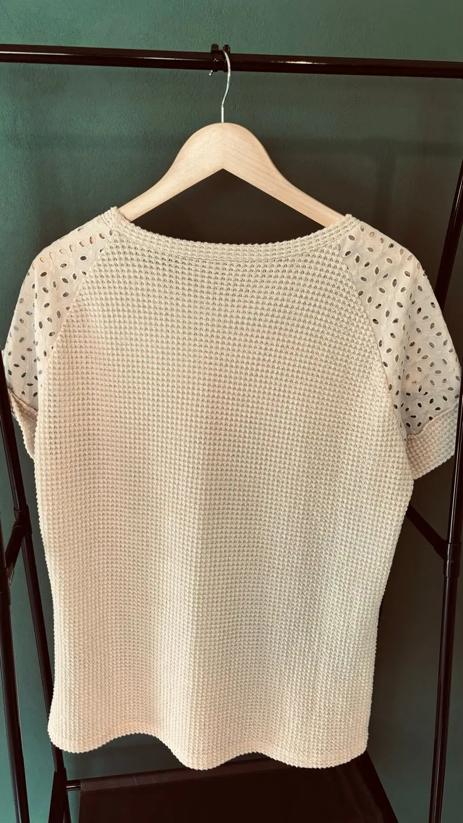 Shein Cream Textured Top with Eyelet Sleeves
