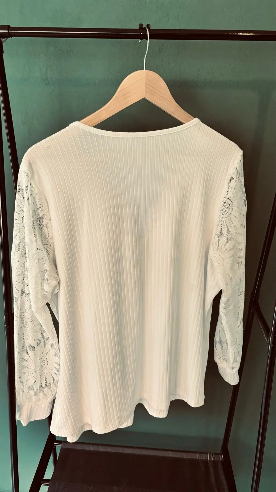 Shein White V-Neck Lace Trim Top