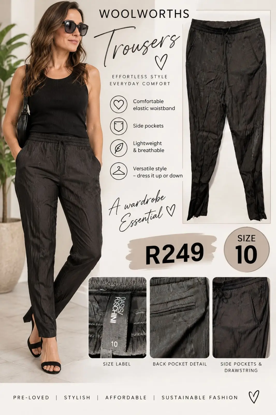 Foschini Oasis Black Trousers Size 10