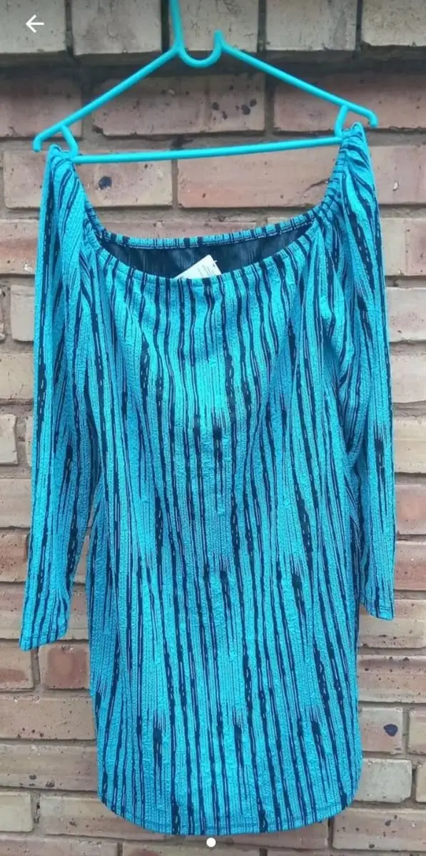& Other Stories Aqua Mini Dress with Black Stripes ✨ Make a stylish statement with this elegant mini dress! 👗 Perfe