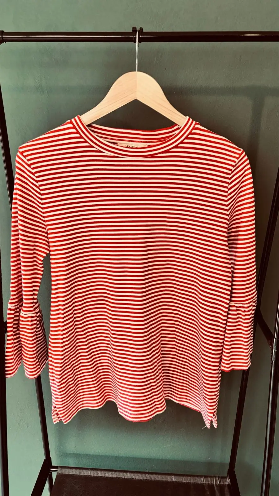 Old Khaki Red and White Striped Long Sleeve Top