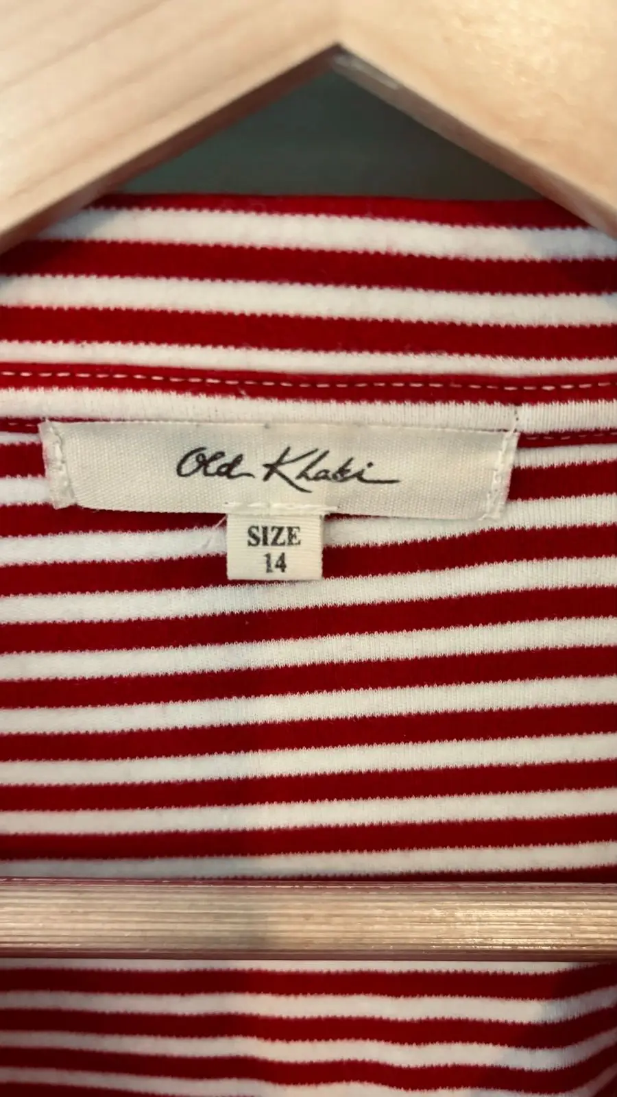 Old Khaki Red and White Striped Long Sleeve Top