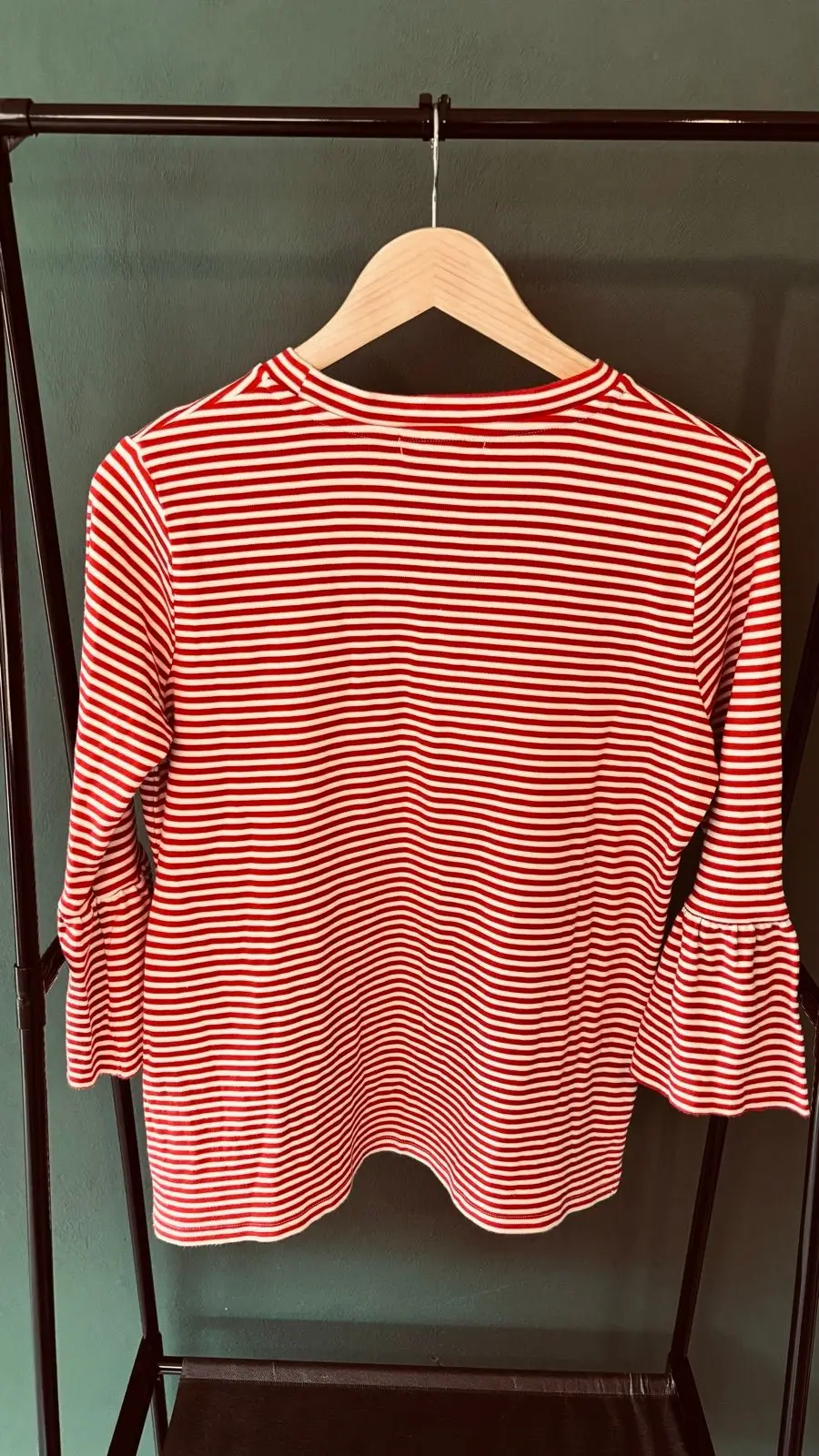 Old Khaki Red and White Striped Long Sleeve Top