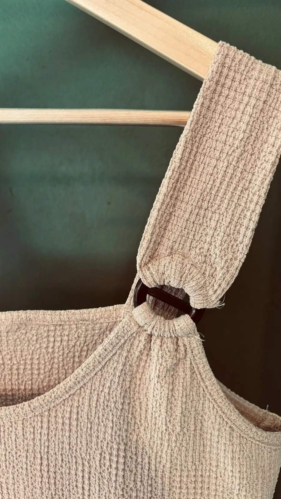 Beige Textured Top with Ring Detail Strap