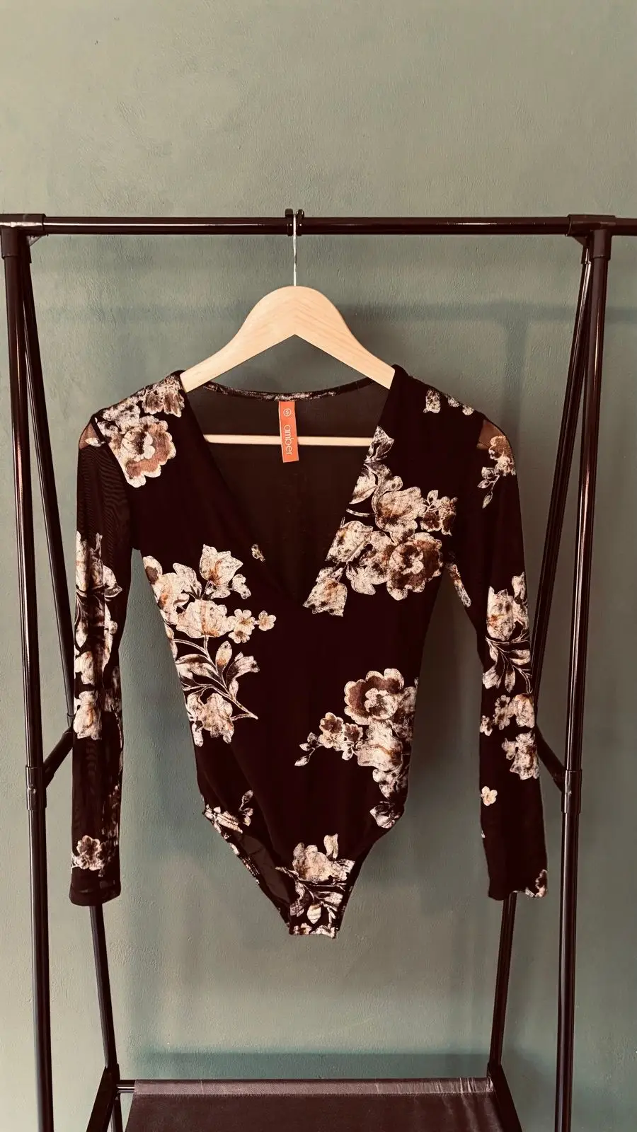 YDE Floral Long-Sleeve Mesh Bodysuit