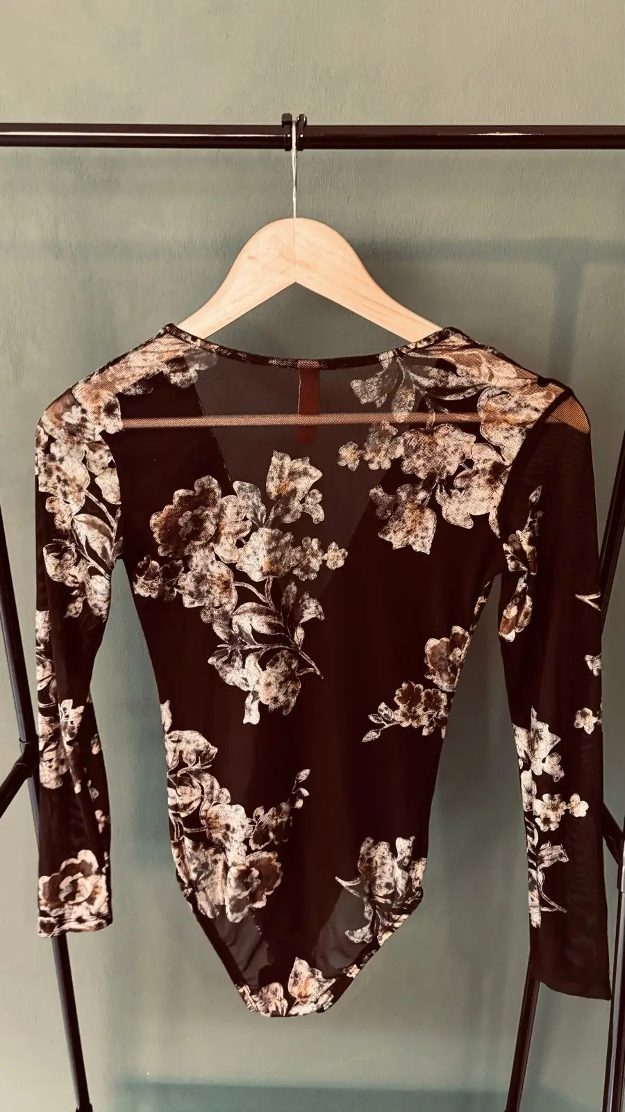 YDE Floral Long-Sleeve Mesh Bodysuit