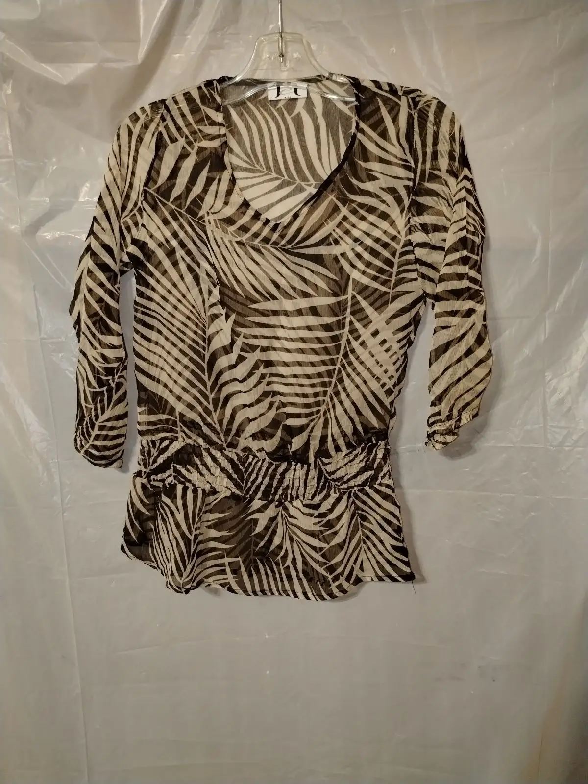 Jet Leaf Print Blouse Black Brown Cream Size M 32