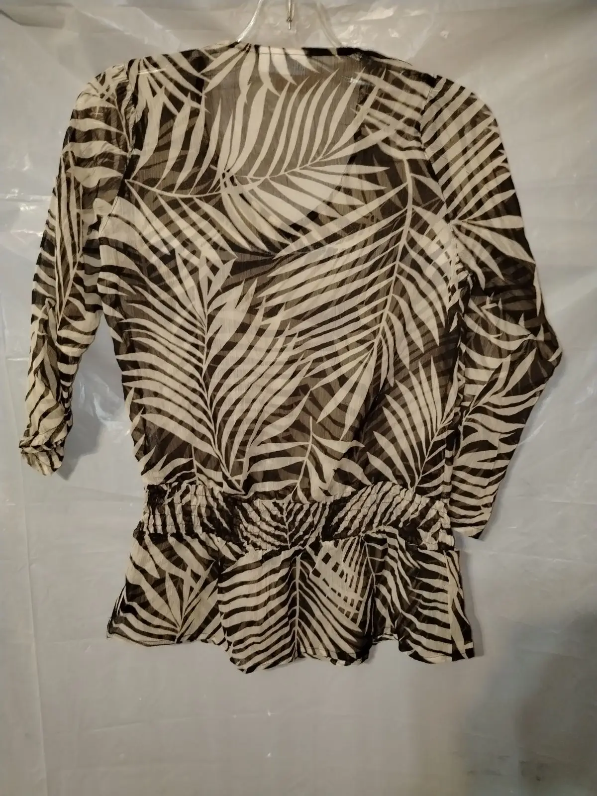 Jet Leaf Print Blouse Black Brown Cream Size M 32