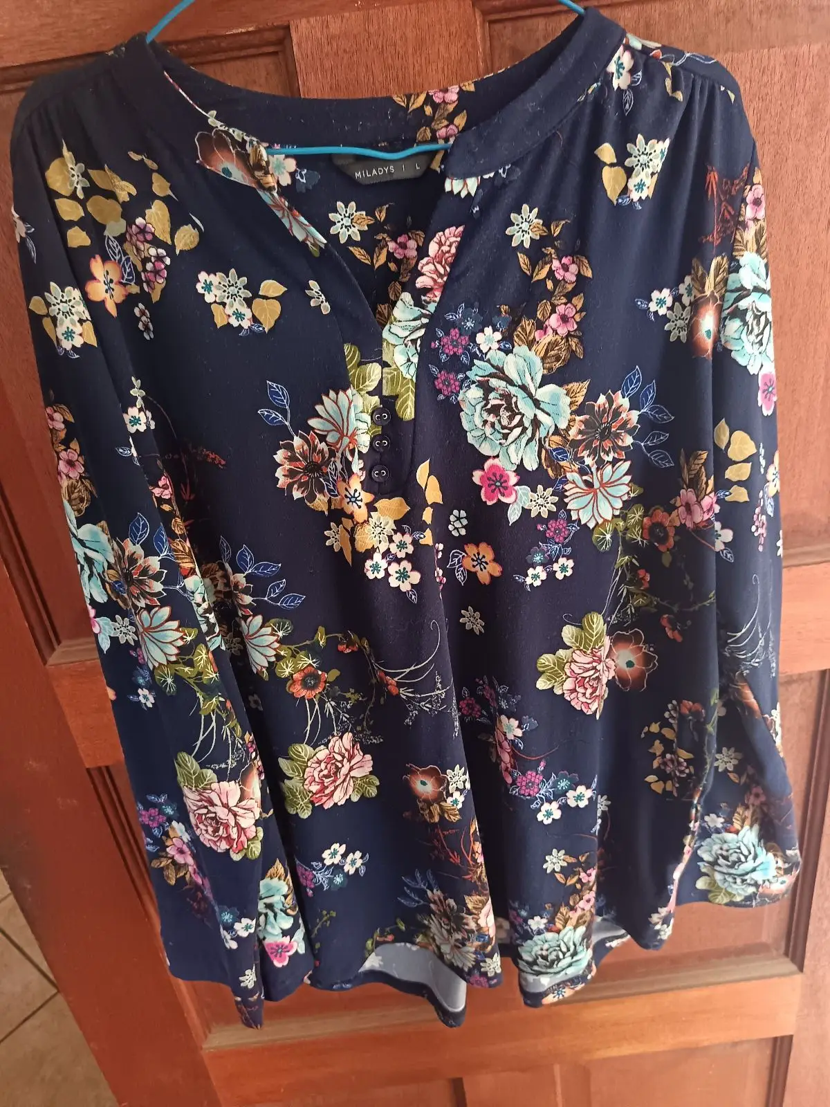 Miladys Navy Floral Long-Sleeve Top