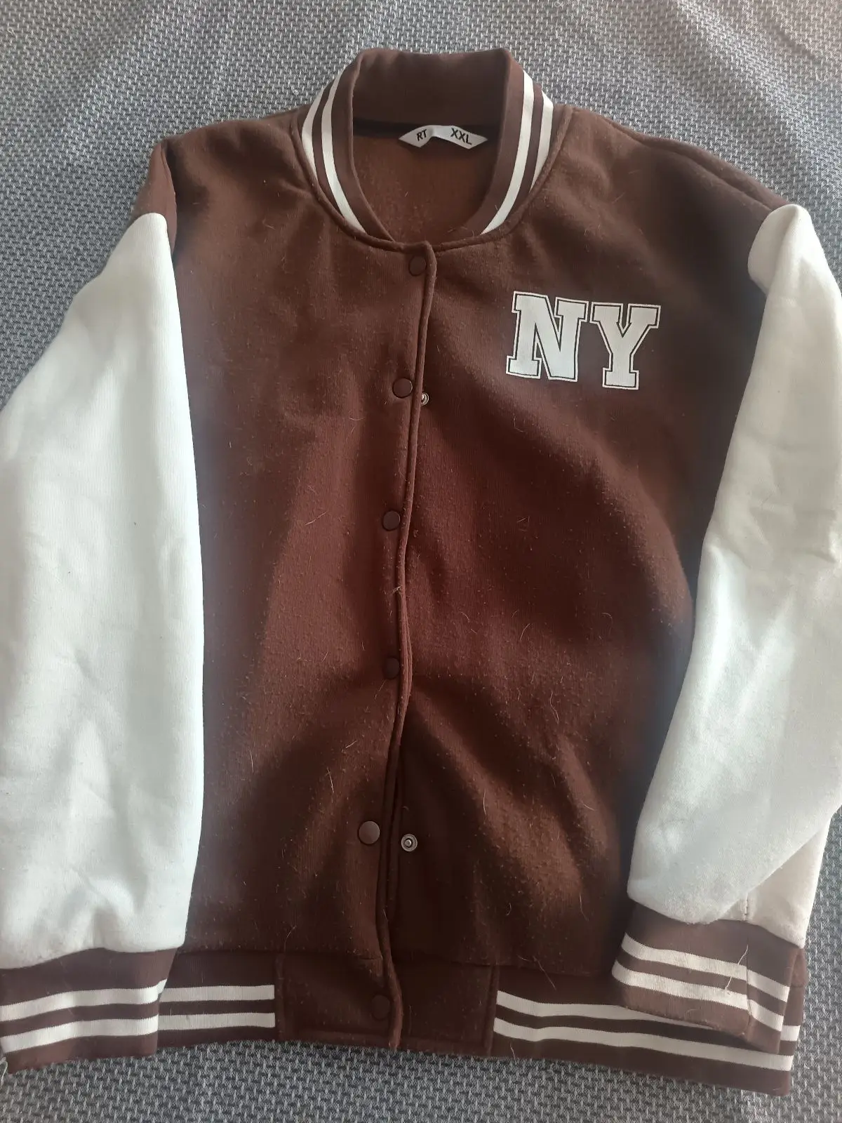Brown and White NY Varsity Jacket XXL
