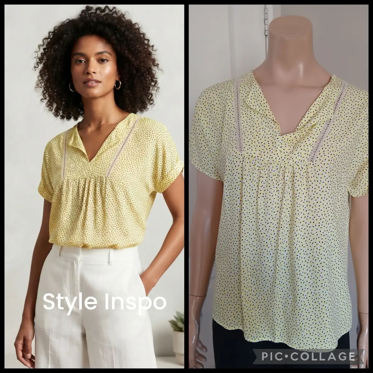 Yellow Printed V-Neck Short Sleeve Blouse