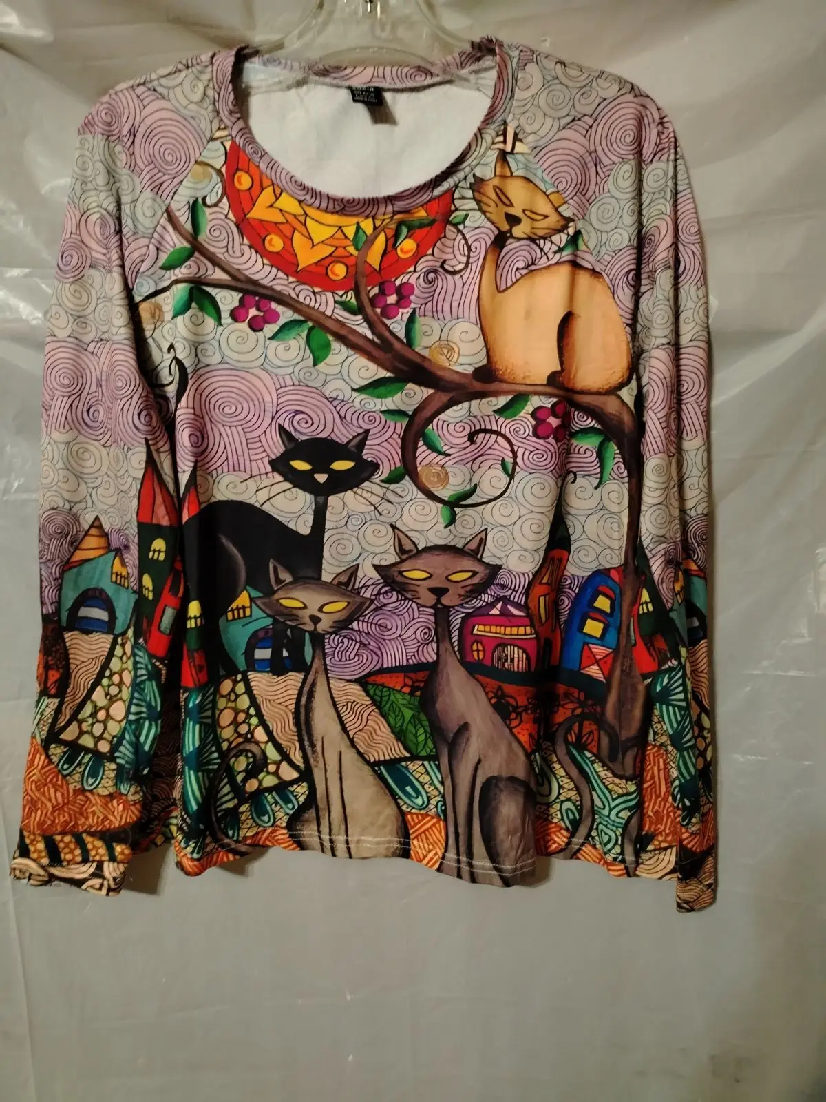 SHEIN Long Sleeve Top Cat Print Size L