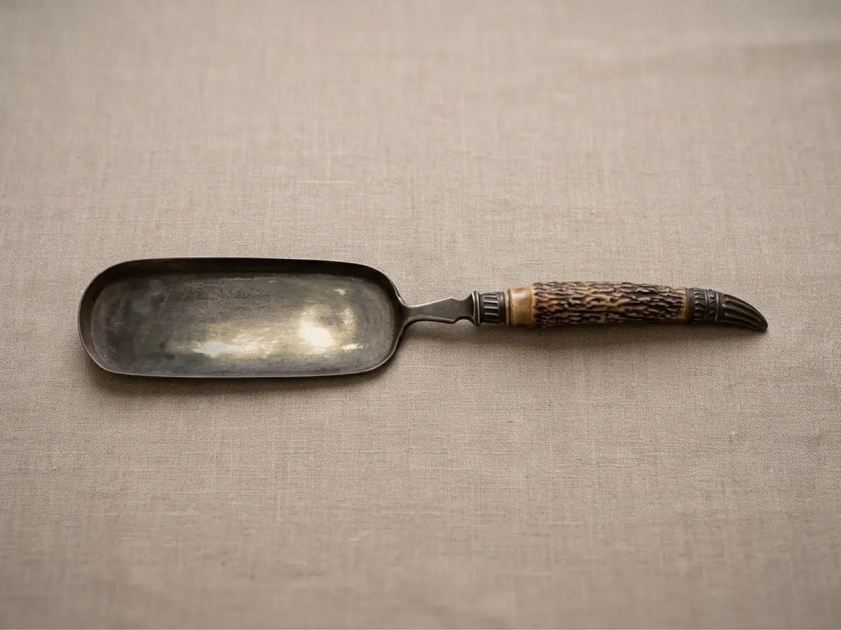 Antique Crumb Scoop with Horn Handle
