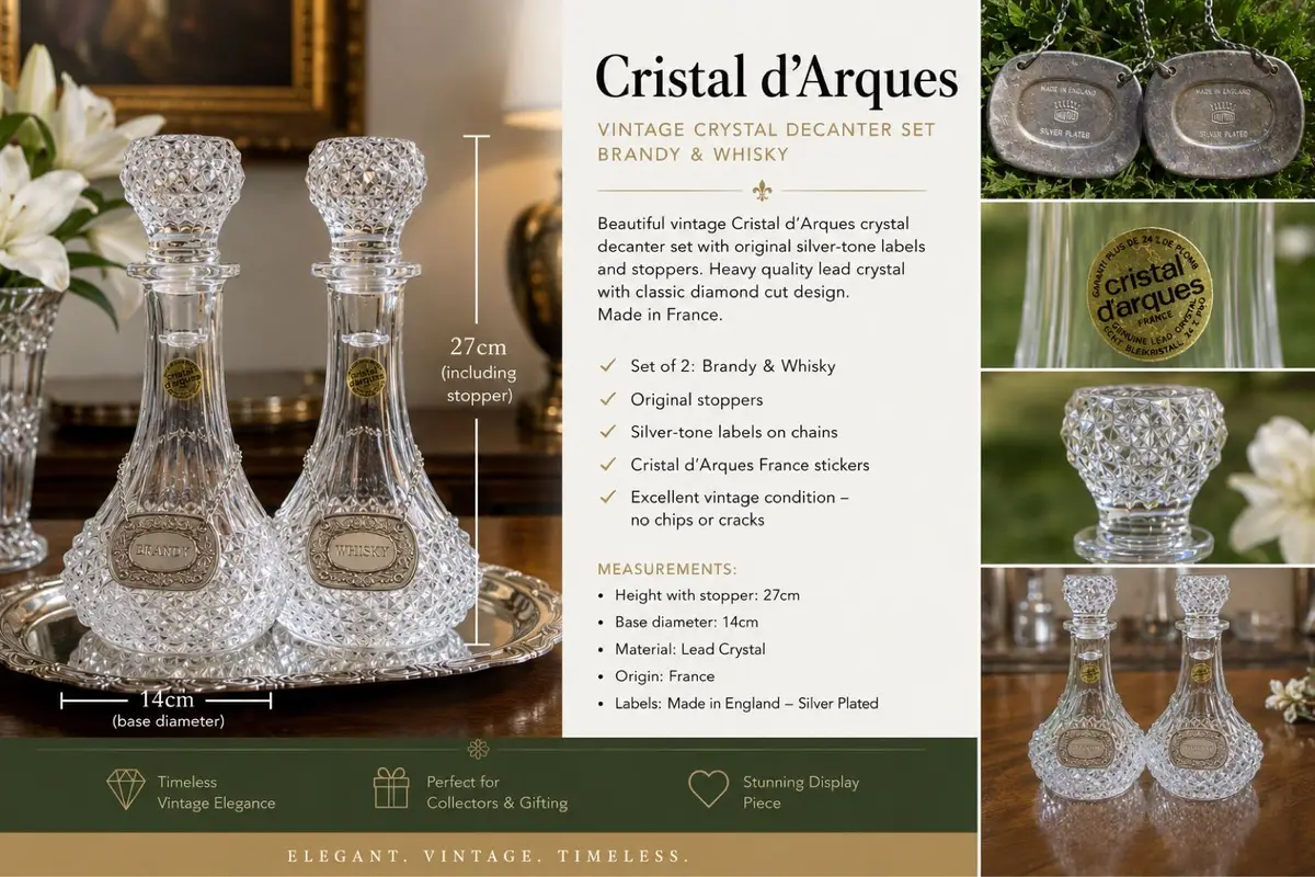 Cristal d'Arques Vintage Crystal Decanter Set Brandy & Whisky