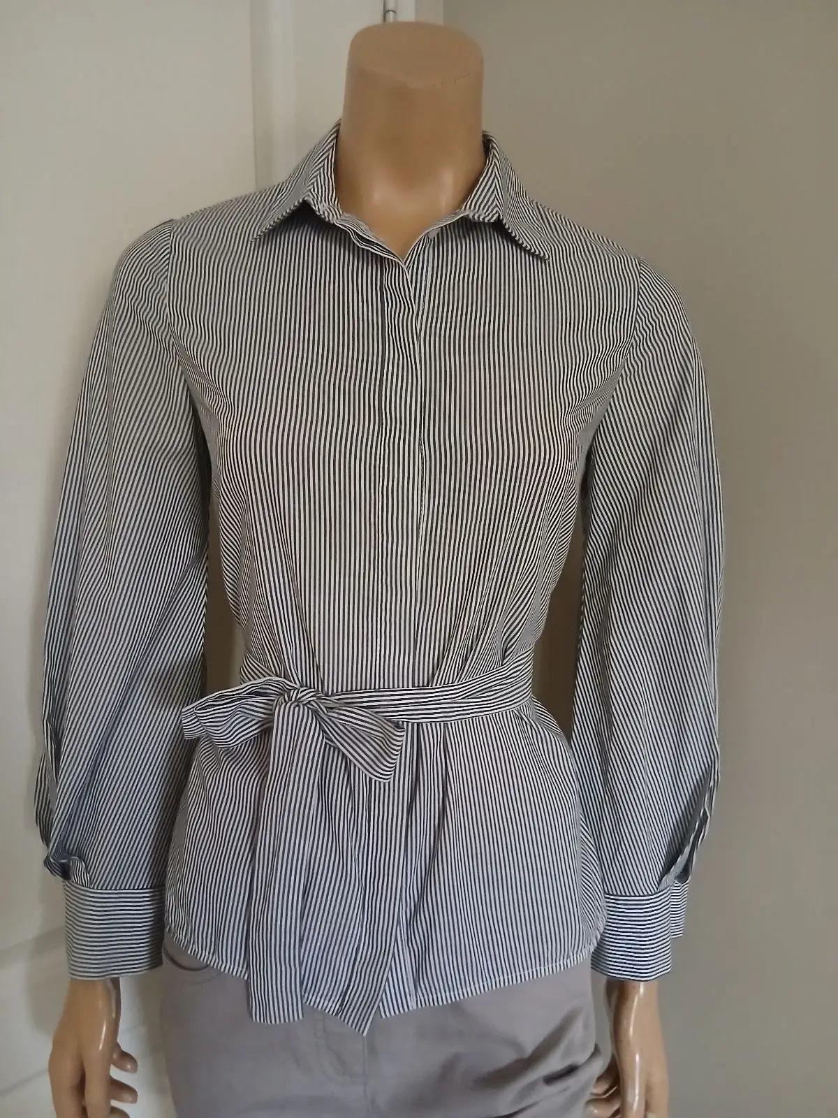 Topshop Striped Tie-Front Long Sleeve Shirt
