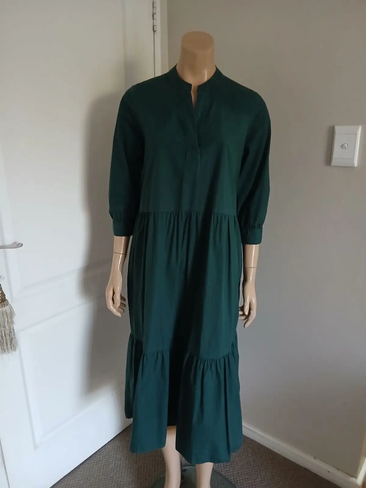 Poetry Dark Green Tiered Midi Dress