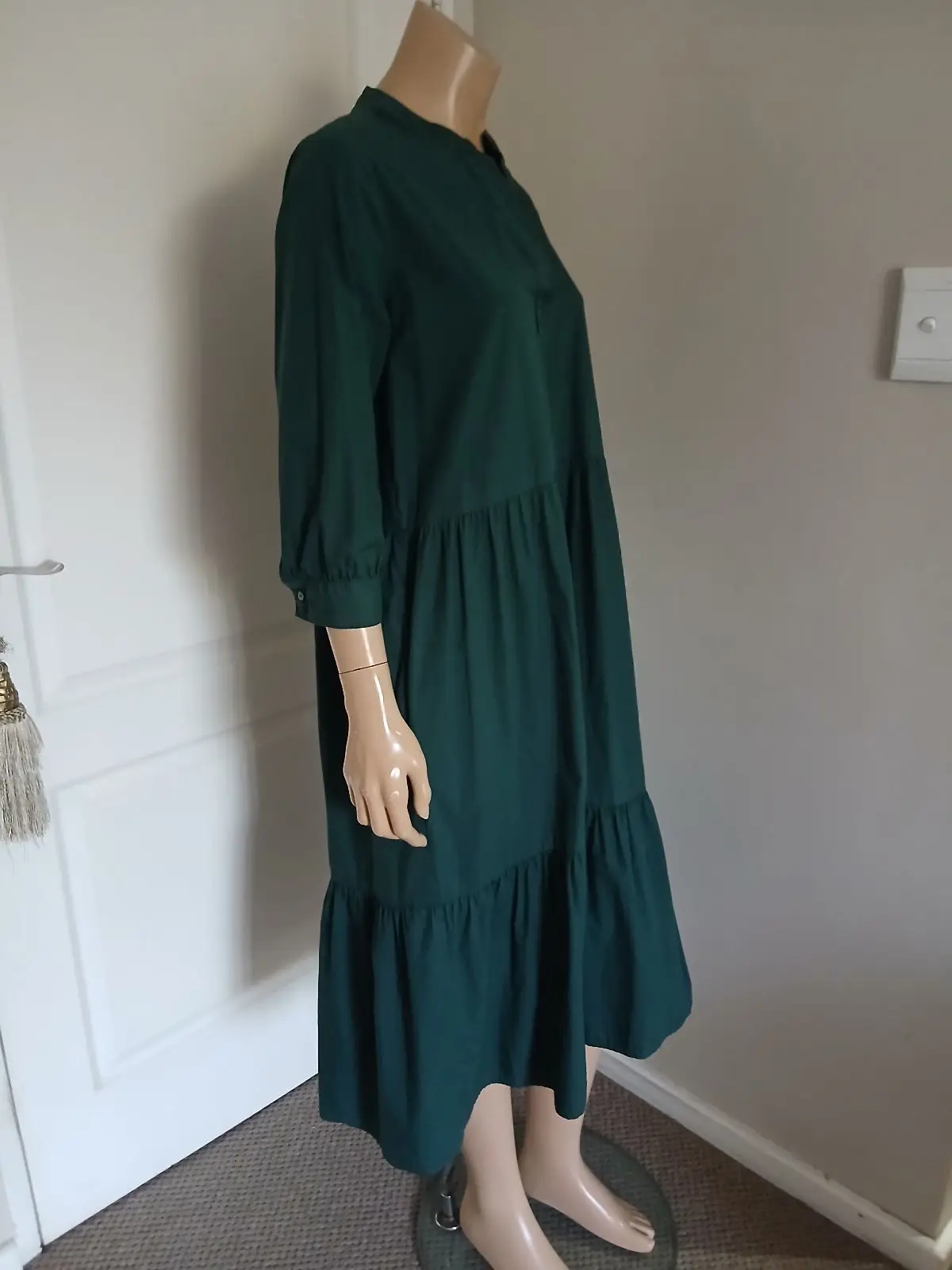 Poetry Dark Green Tiered Midi Dress