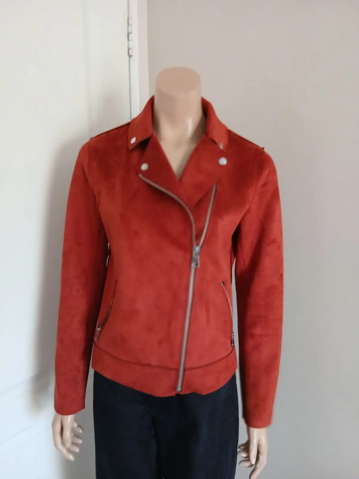 Woolworths Rust Orange Suede Biker Jacket Size 10