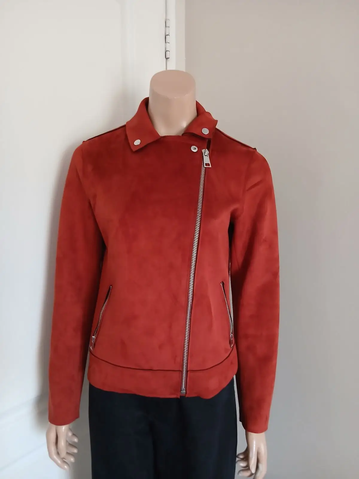 Woolworths Rust Orange Suede Biker Jacket Size 10