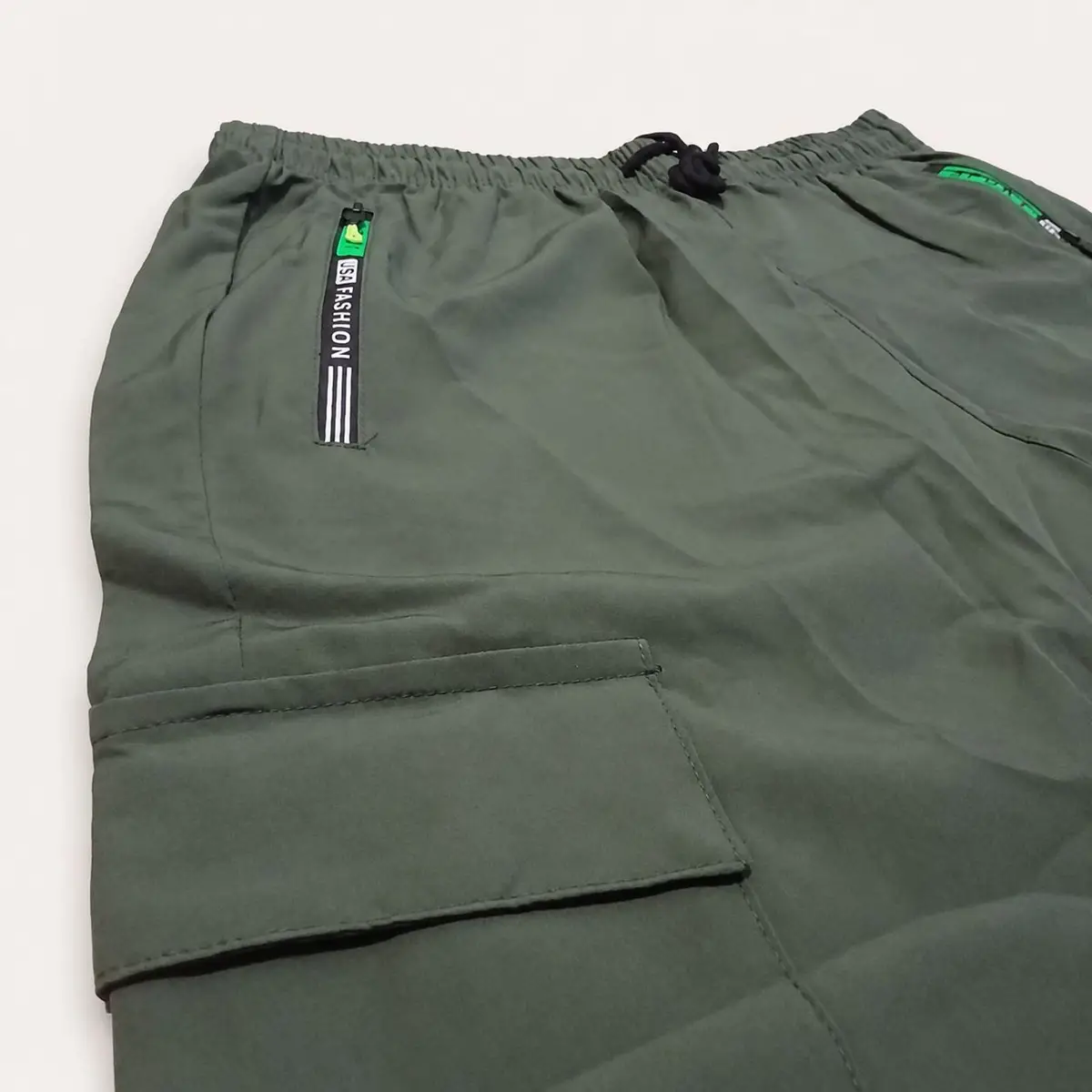 Green Athletic Shorts with Zipper Pockets