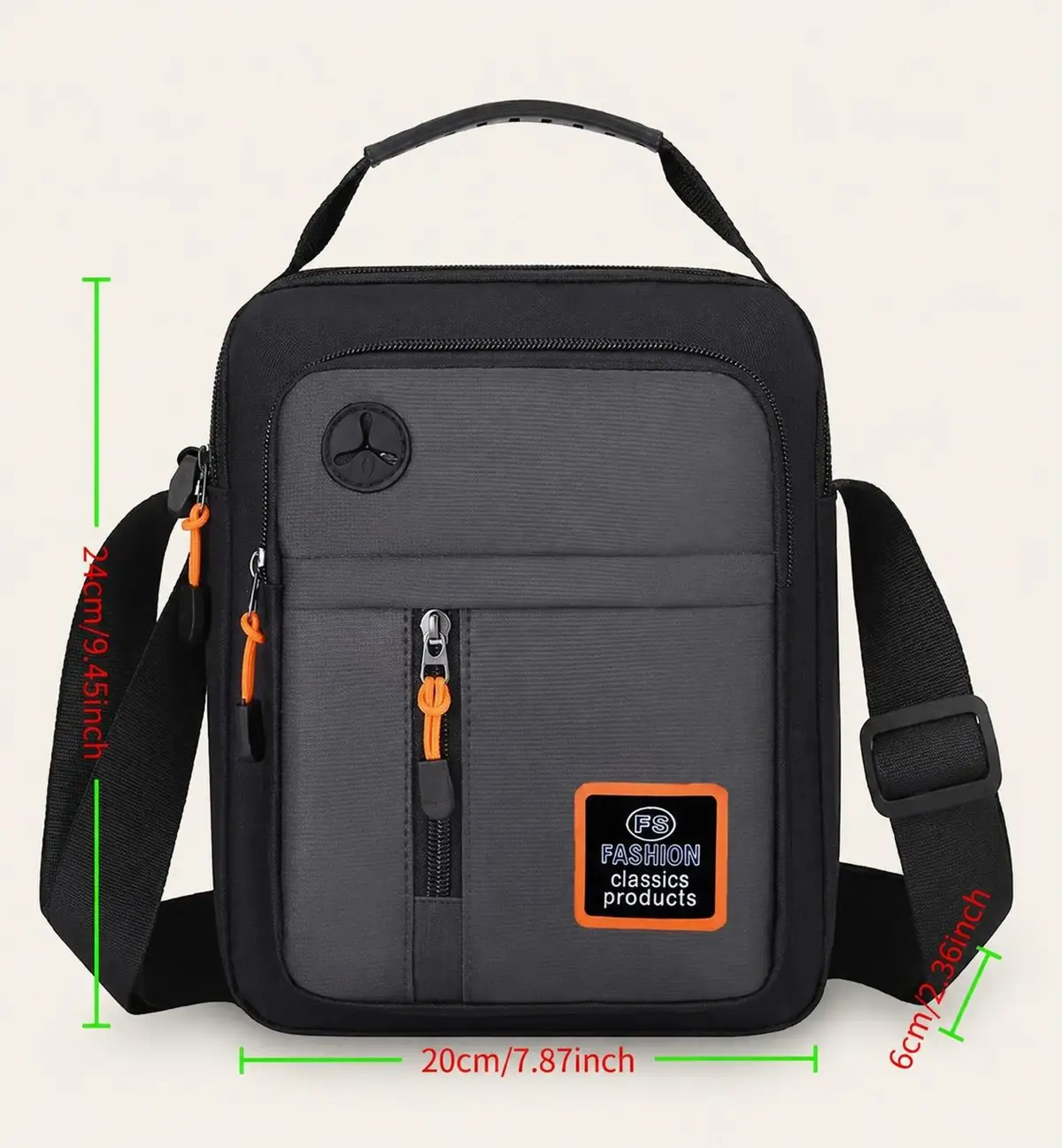Black Crossbody Bag with Orange Accents