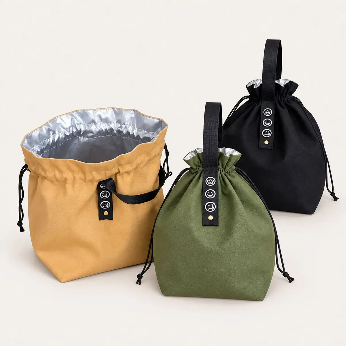 Green Drawstring Bucket Bag with Quote Print