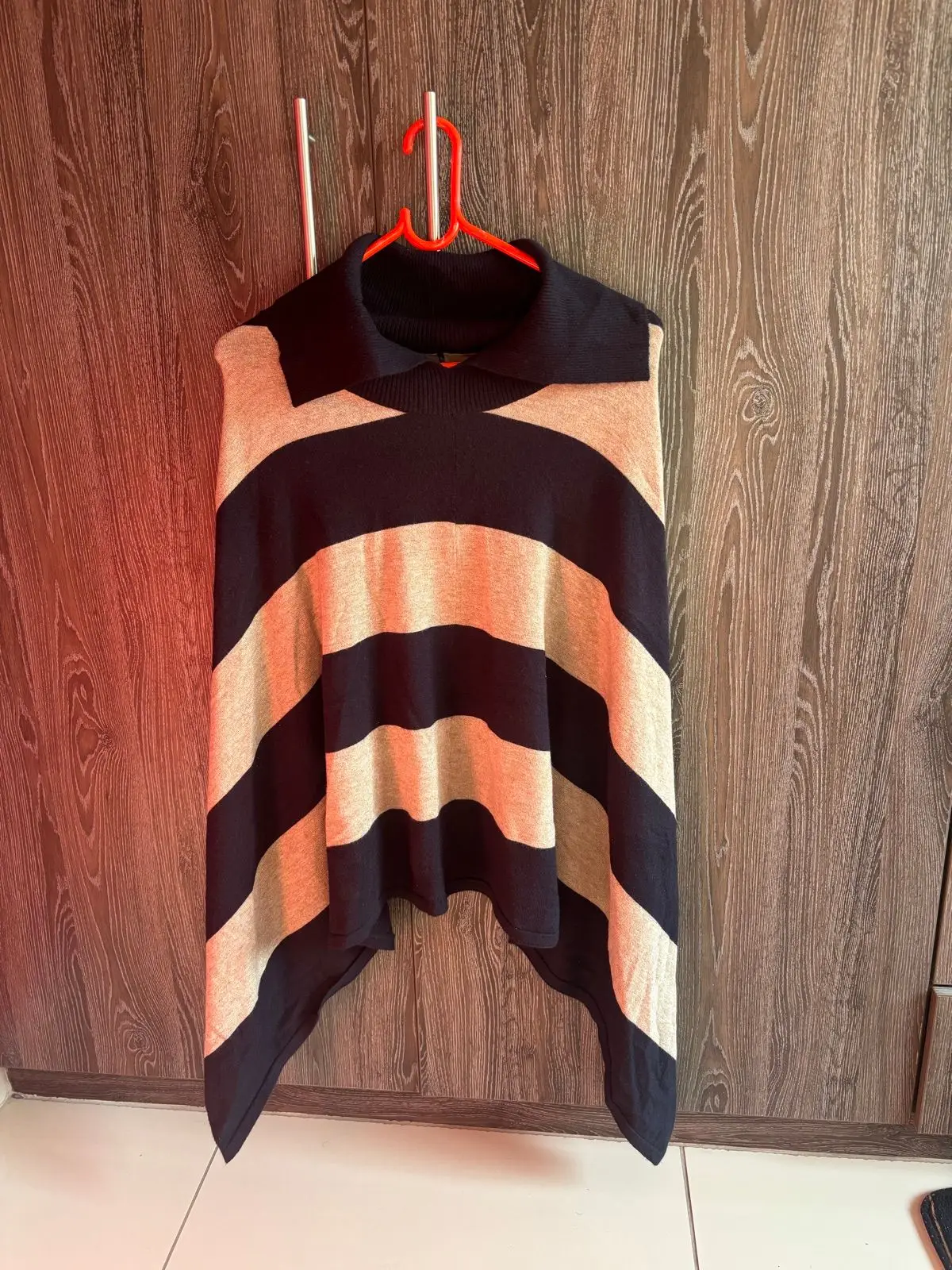 Truworths Black and Beige Striped Poncho