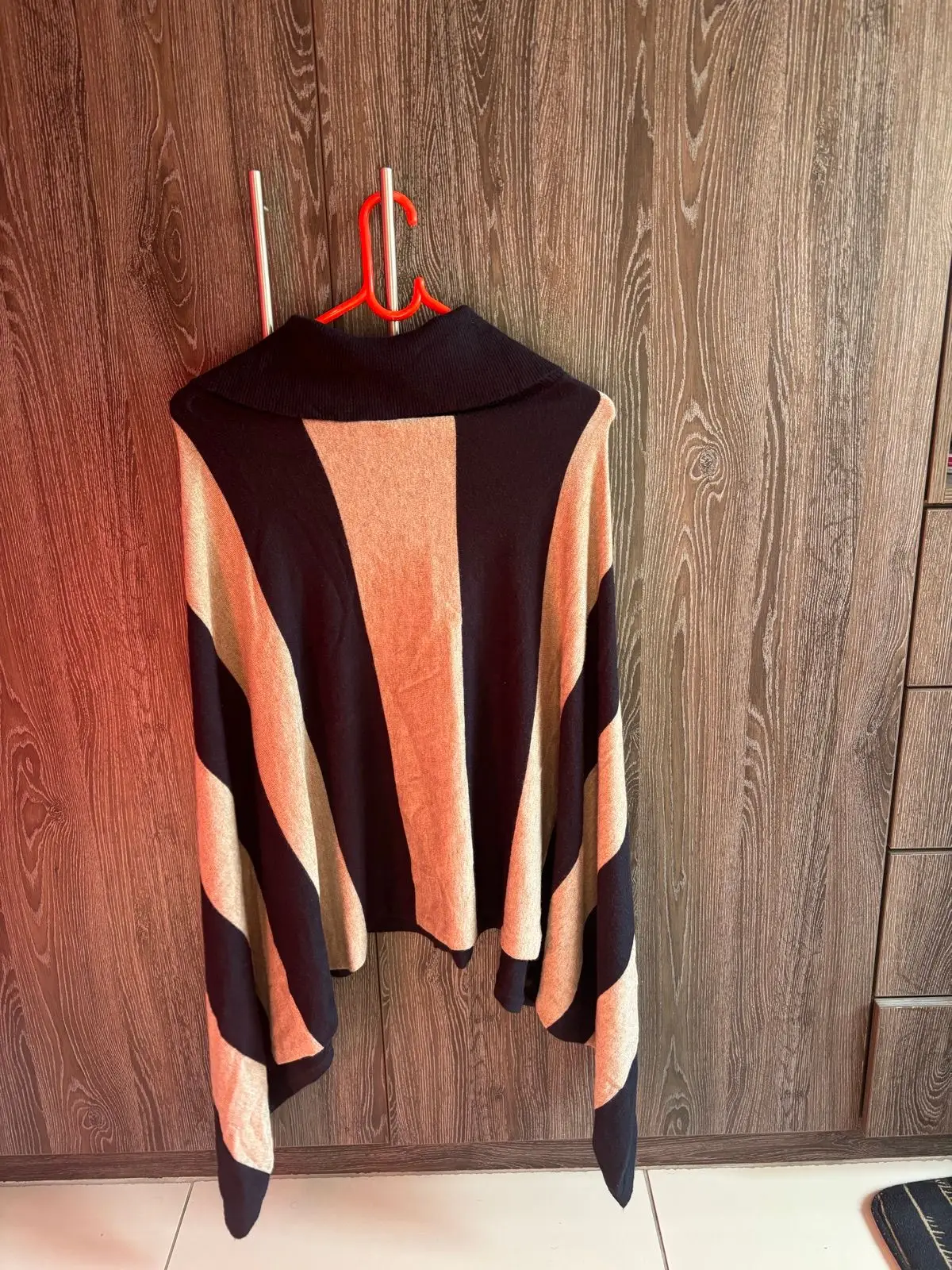 Truworths Black and Beige Striped Poncho