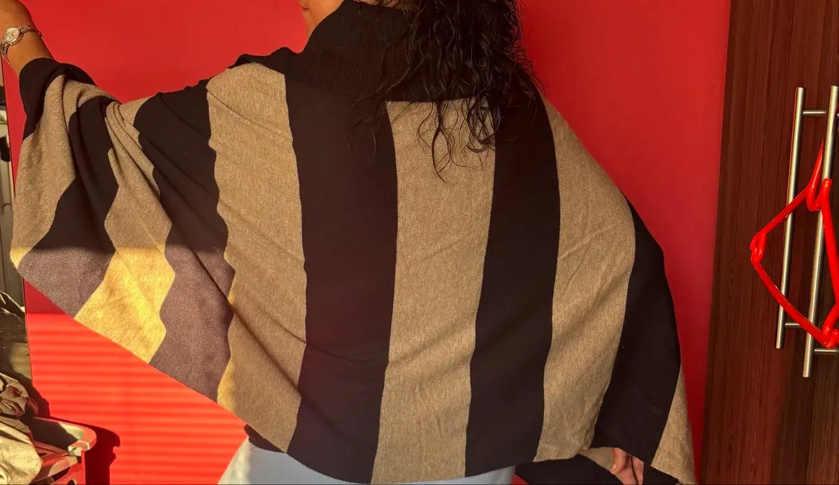 Truworths Black and Beige Striped Poncho