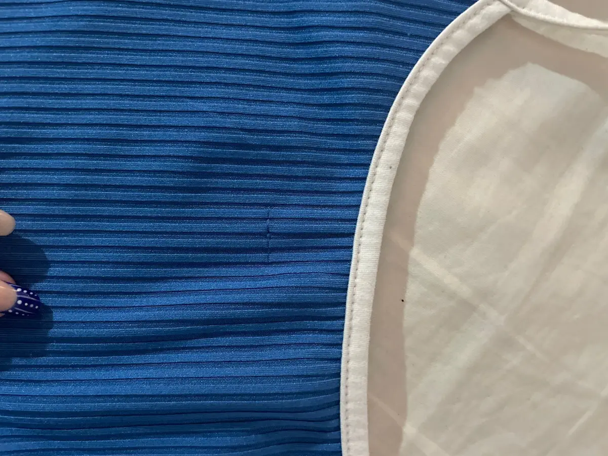 Shein Blue Ribbed Crop Top with White Trim