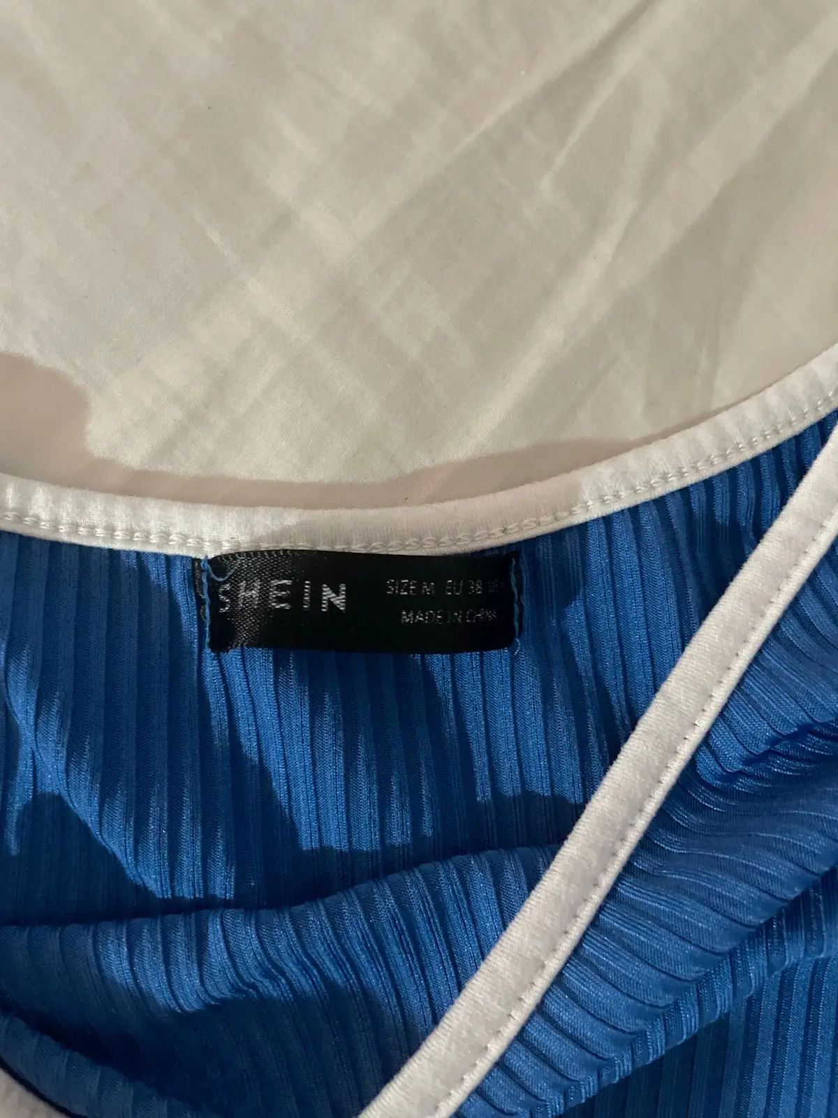 Shein Blue Ribbed Crop Top with White Trim