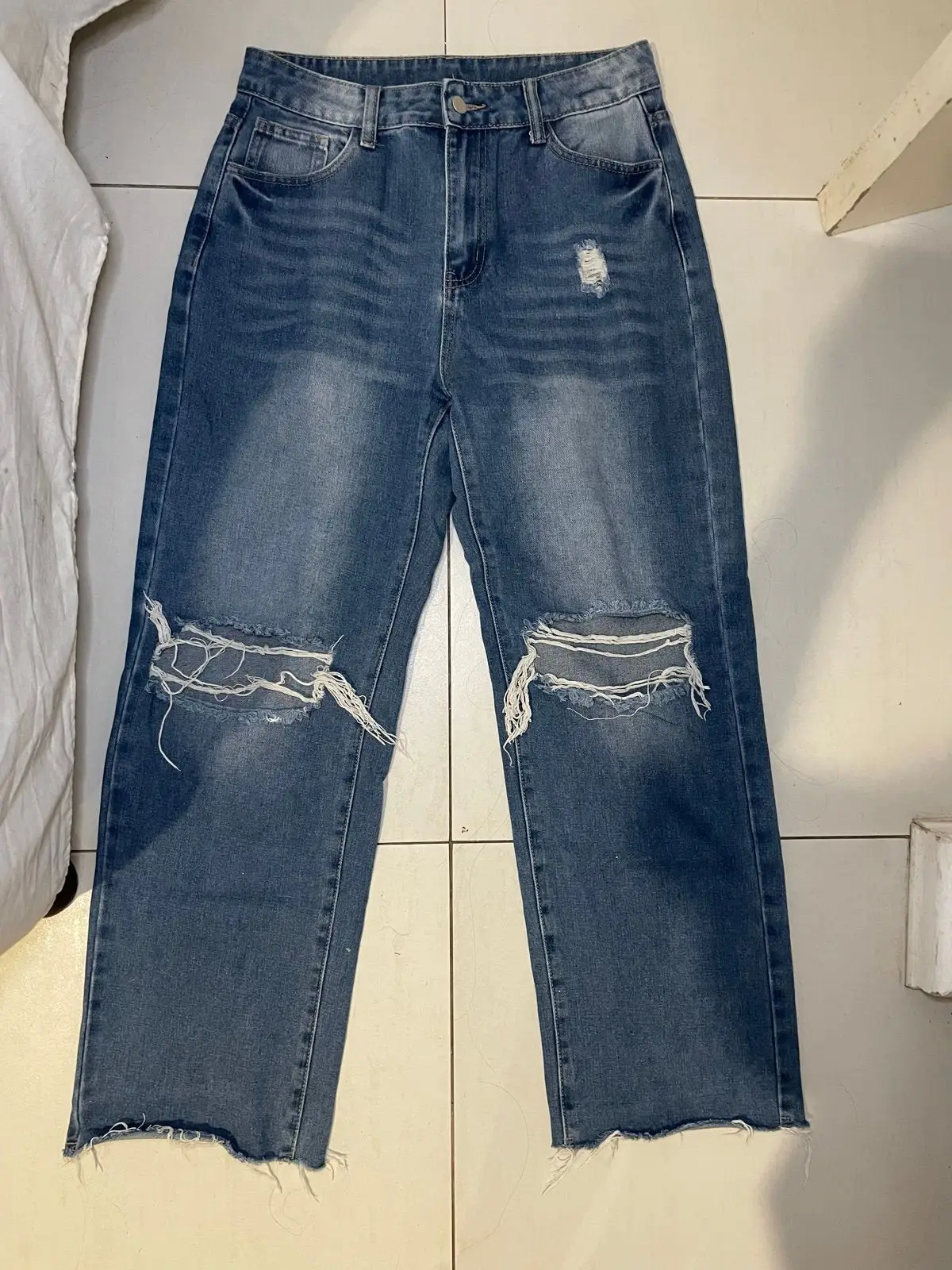 SHEIN Distressed Blue Denim Jeans Medium