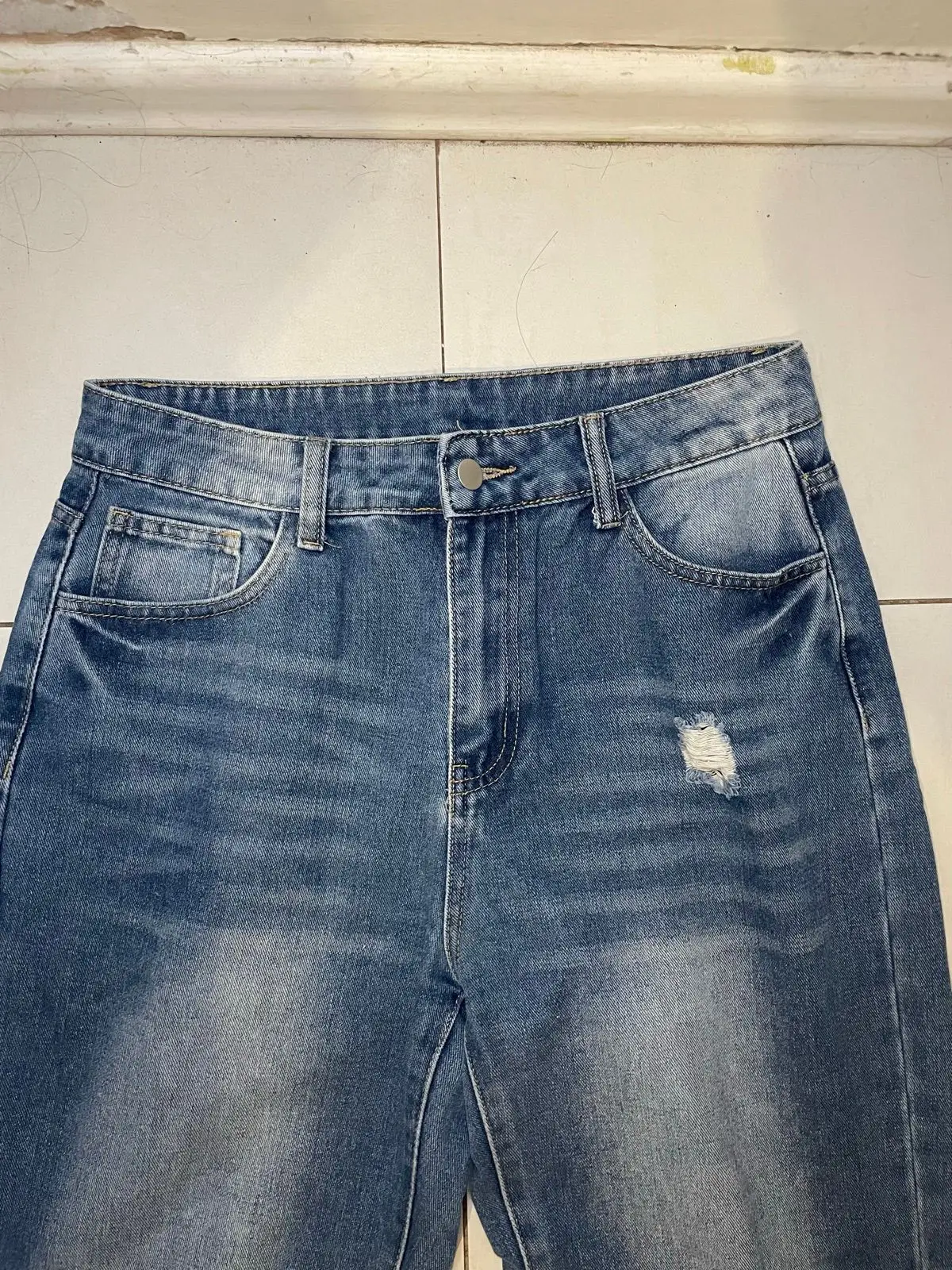 SHEIN Distressed Blue Denim Jeans Medium