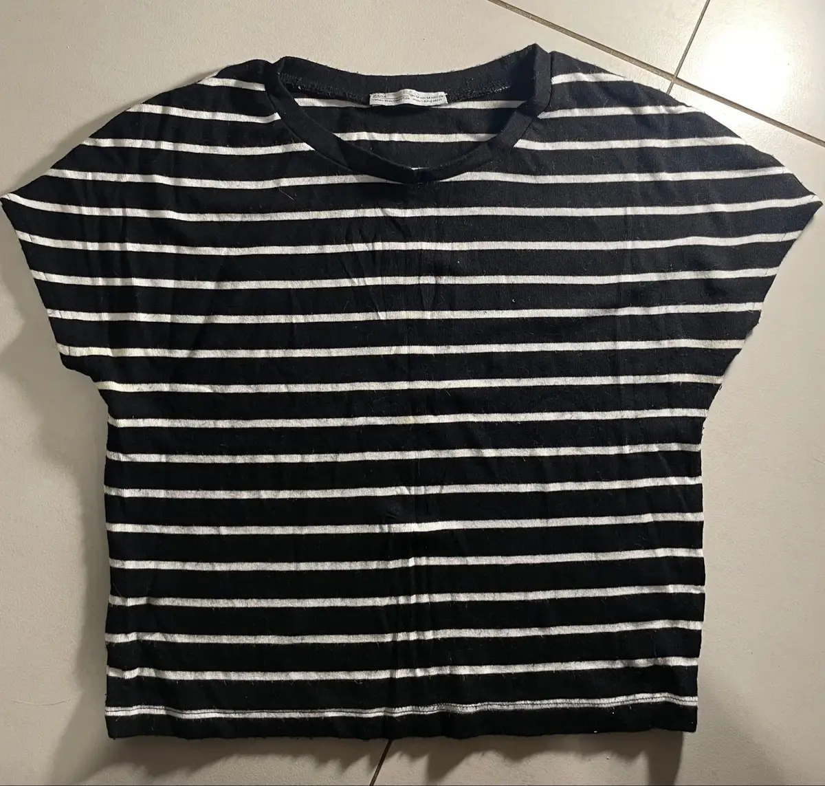 Zara Black and White Striped Short Sleeve Top