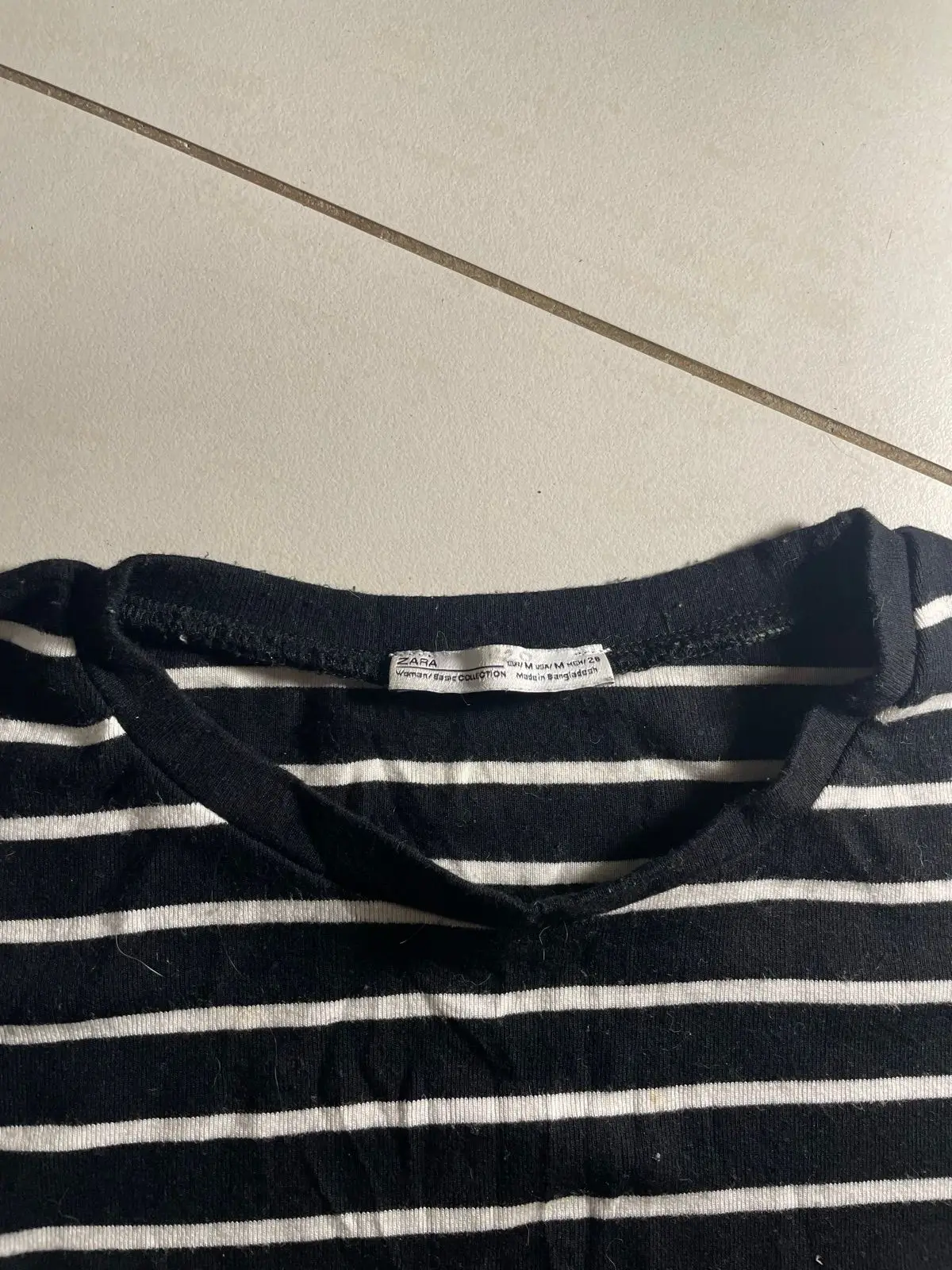 Zara Black and White Striped Short Sleeve Top