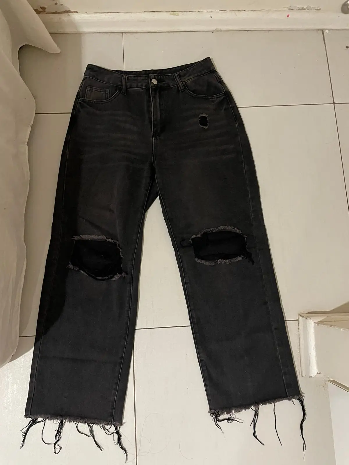 SHEIN Distressed Black Denim Jeans