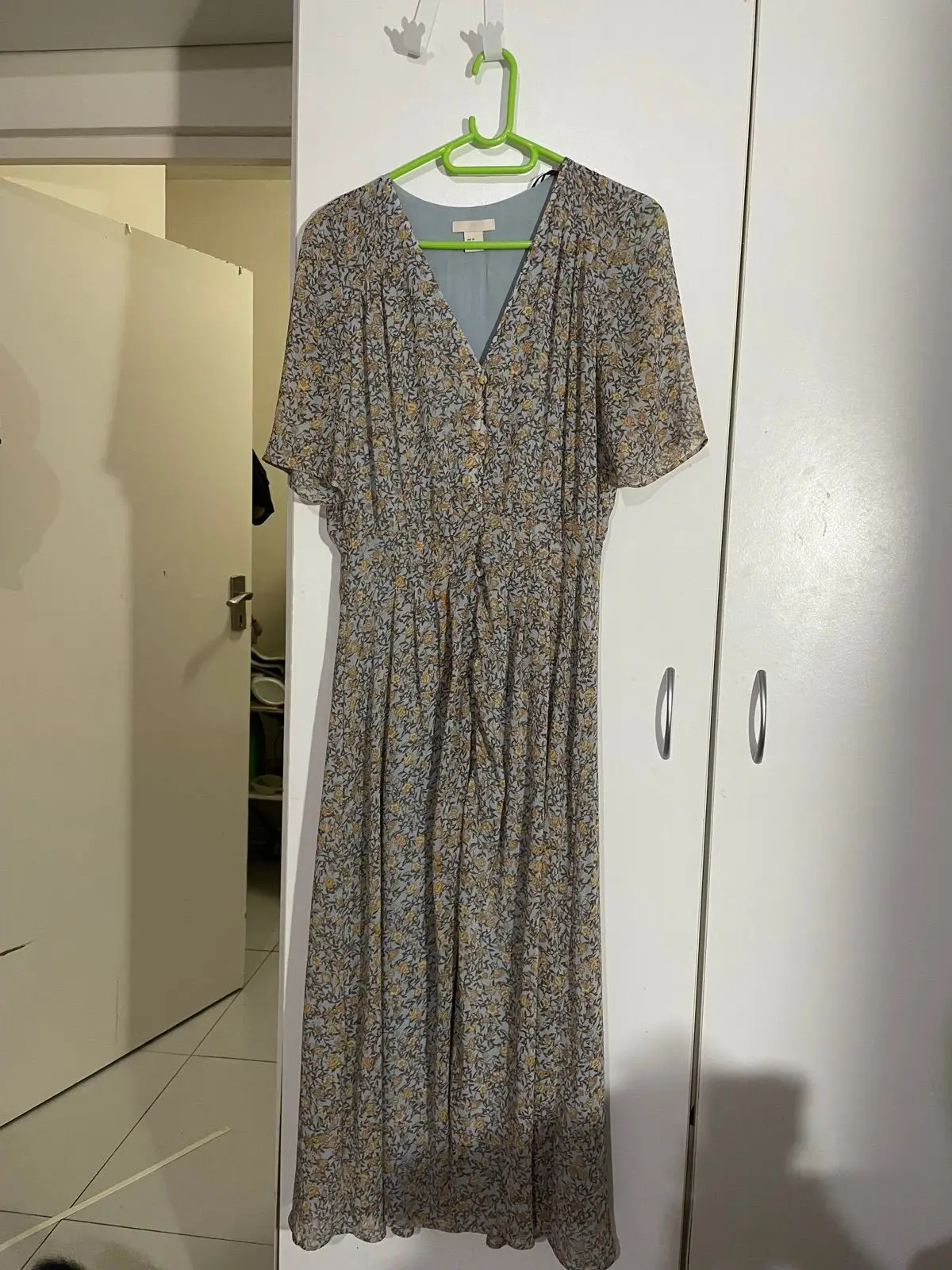 H&M Floral Midi Dress Grey and Yellow