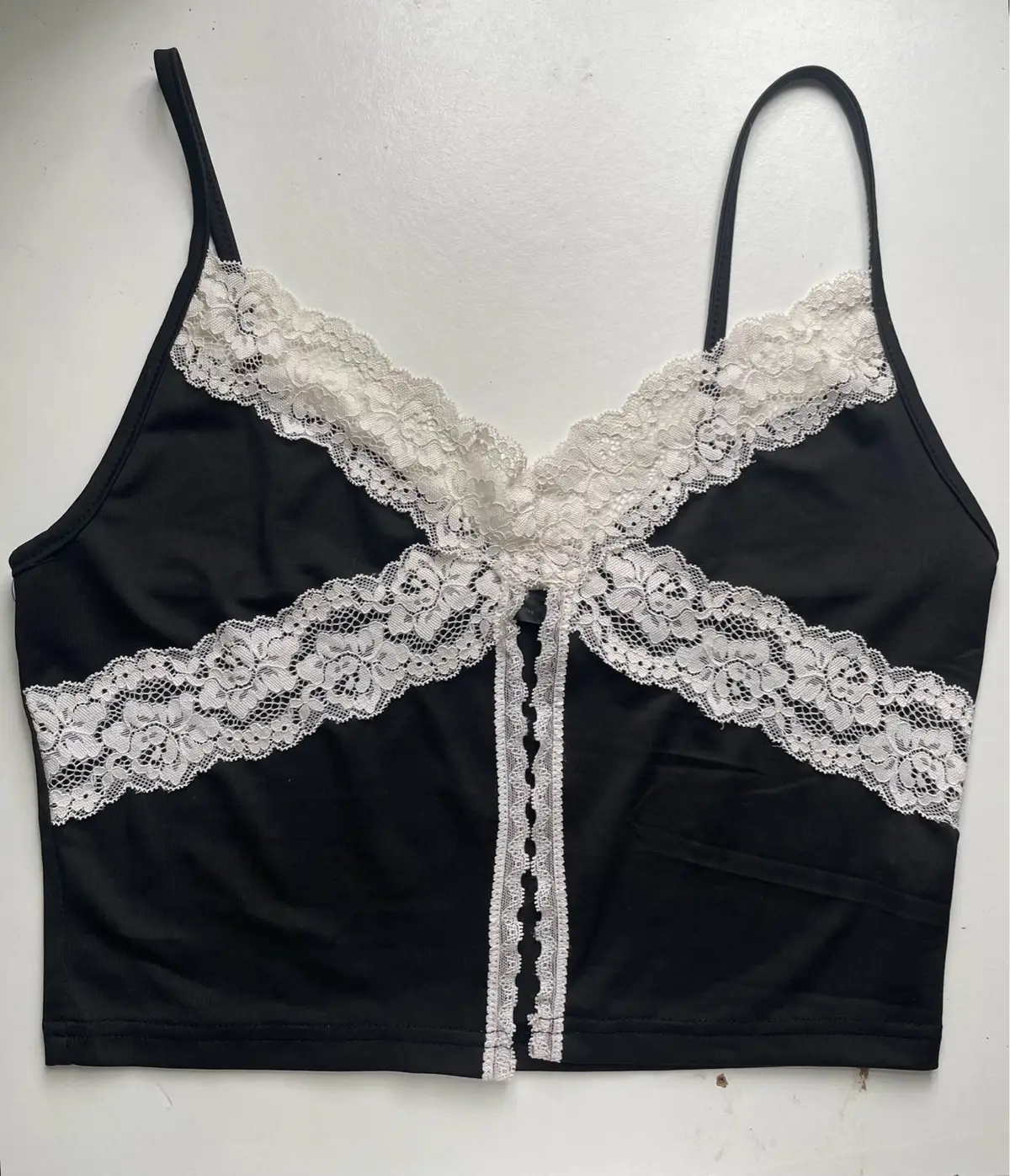 Shein Black Lace Trim Crop Cami Top