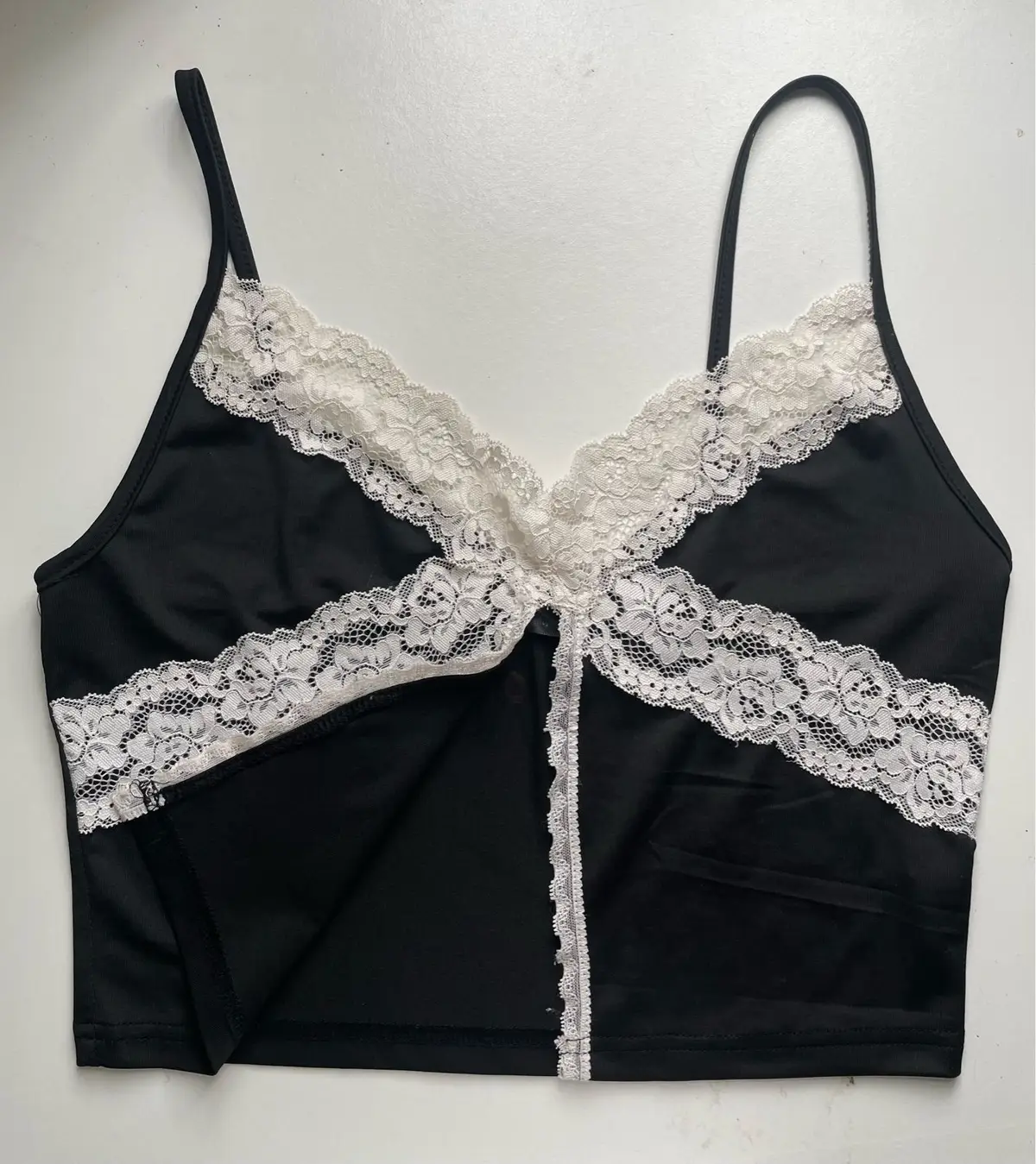 Shein Black Lace Trim Crop Cami Top