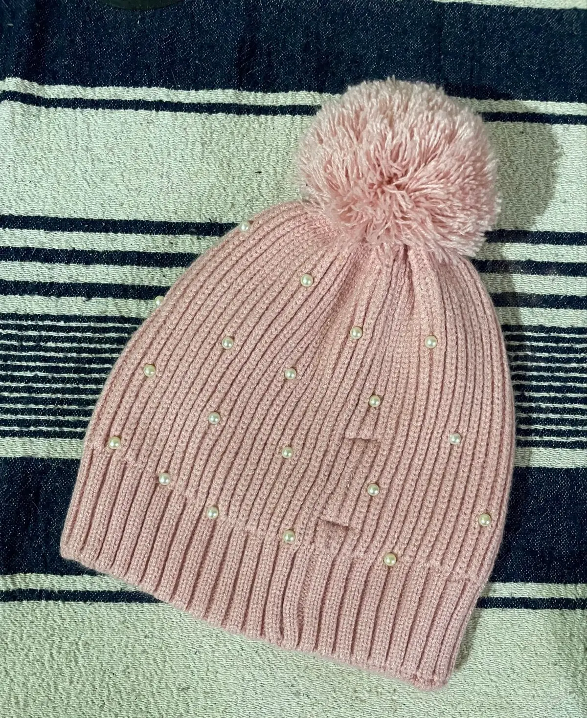 Zara Pink Pearl Beanie with Pom-Pom