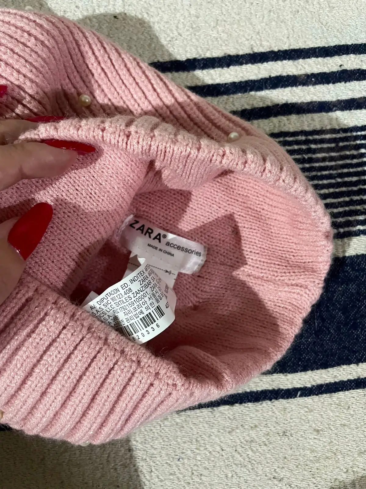 Zara Pink Pearl Beanie with Pom-Pom